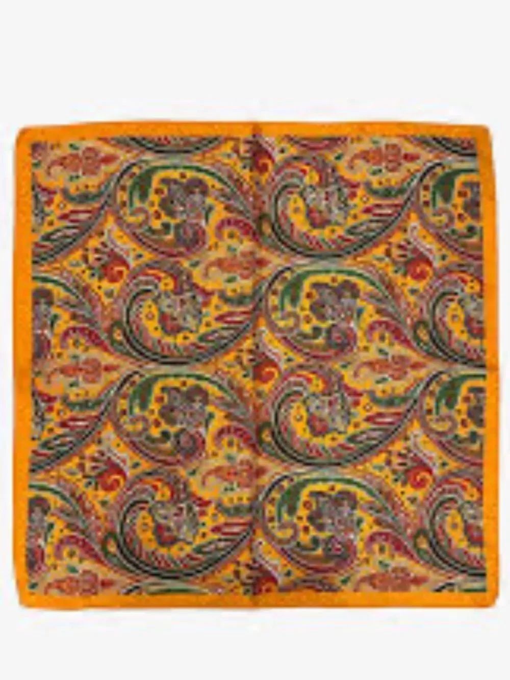Vintage-Inspired Paisley Silk like Scarf Mustard and Green 27 x 27” approx nwt